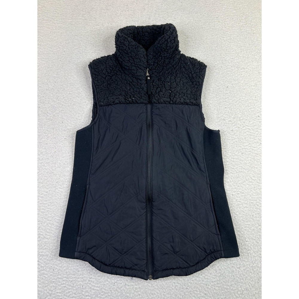 PrAna Vest Womens Medium Black Esla Quilted Sherpa Fleece Zip Front Outdoors